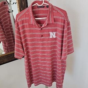 Cutter & Buck Red and White Striped Polo Shirt Nebraska Corn Huskers Logo - XXL